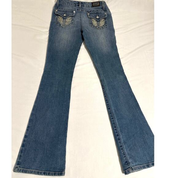 Earl blue jean, flair bottoms, with bling back pockets, womens size 0 - Picture 2 of 10
